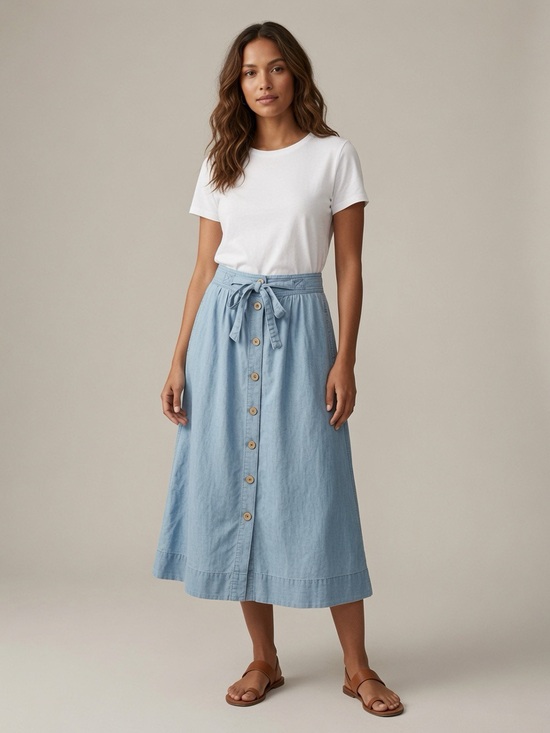 Madewell Dresses & Skirts - Madewell Chambray Button‑Front Midi Skirt Women’s Size 4 — Tie Waist